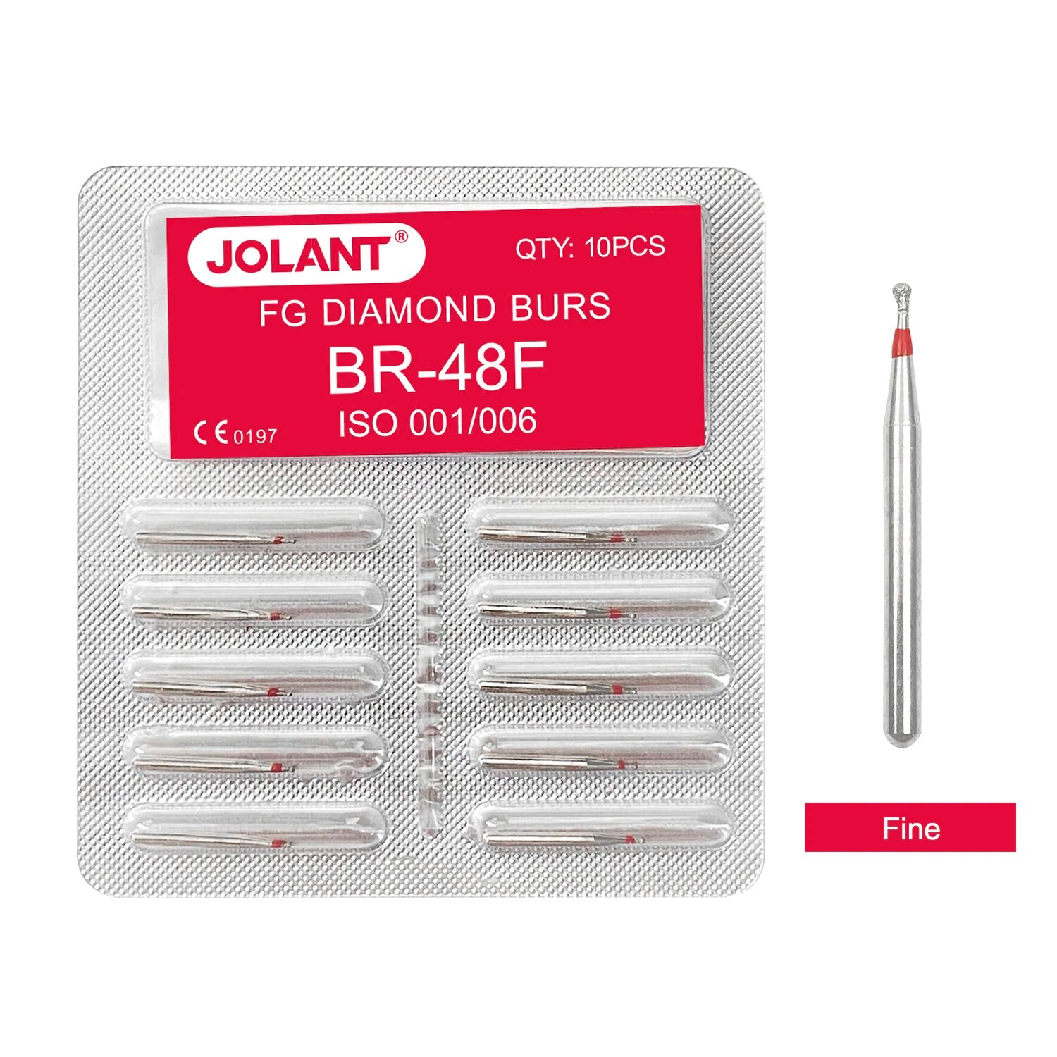 Стоматологические алмазные боры JOLANT FG 1,6 мм, набор из 10 штук, 10pcs BR-48F
