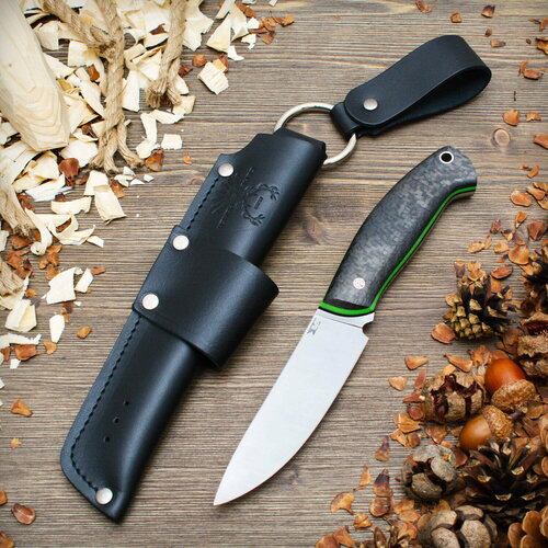 Нож туристический Путник AUS-10 Cryo Сатин Carbon+G10 Черный-Зеленый Цельнометаллический (Full-tang) 7 Ножей (Seven Knives)