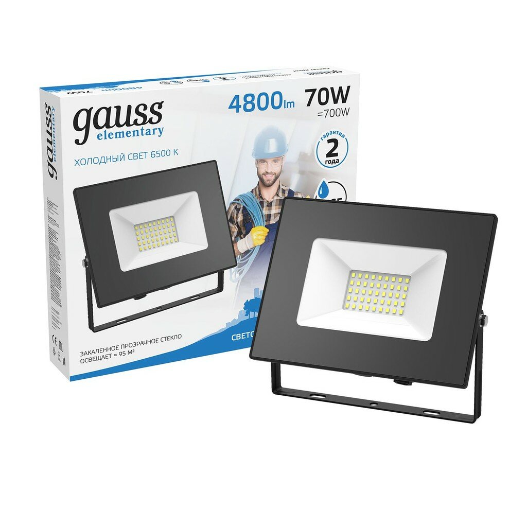 Прожектор светодиодный Gauss Elementary G2 70W 6300lm IP65 6500К черный