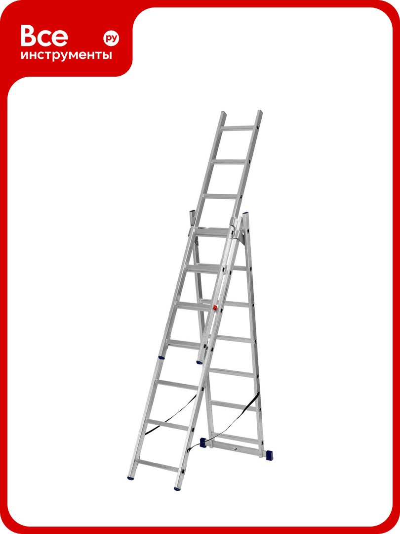 Алюминиевая трехсекционная лестница Pоссия 3x7 ступеней СИБРТЕХ 97817