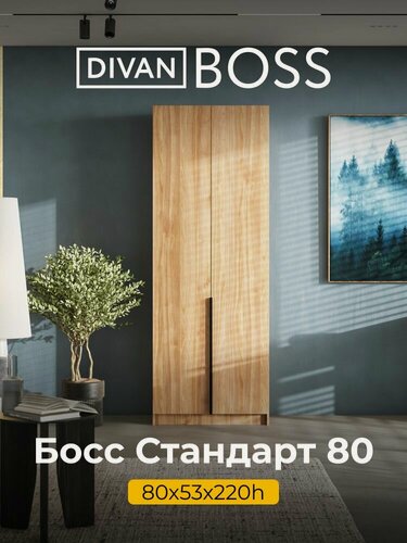 Изображение товара Шкаф распашной, BOSS STANDART, 80х53х220 см, 2х дверный с ящиками, орех