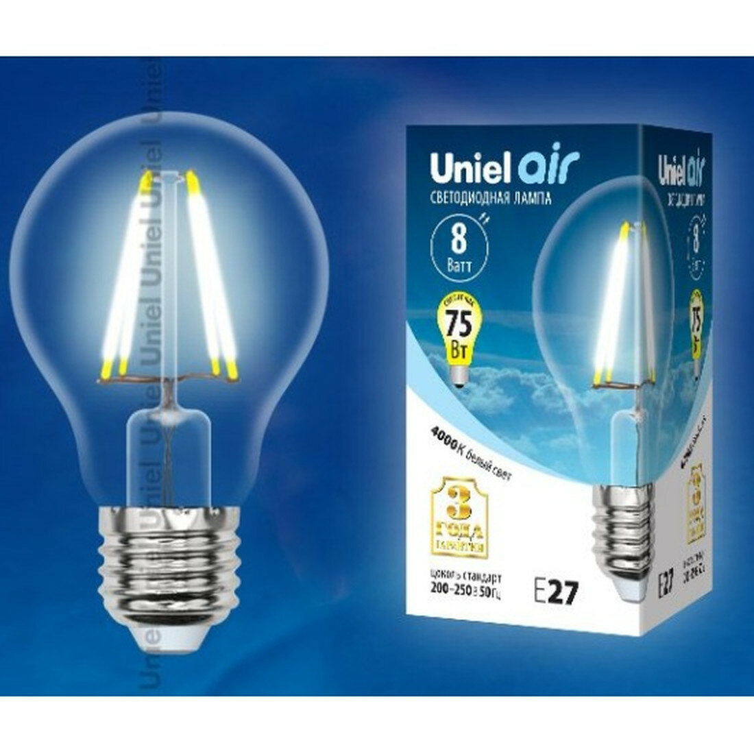 Лампа Uniel LED-A60-8W/NW/E27/CL светодиодная 8Вт E27 30000ч 800лм