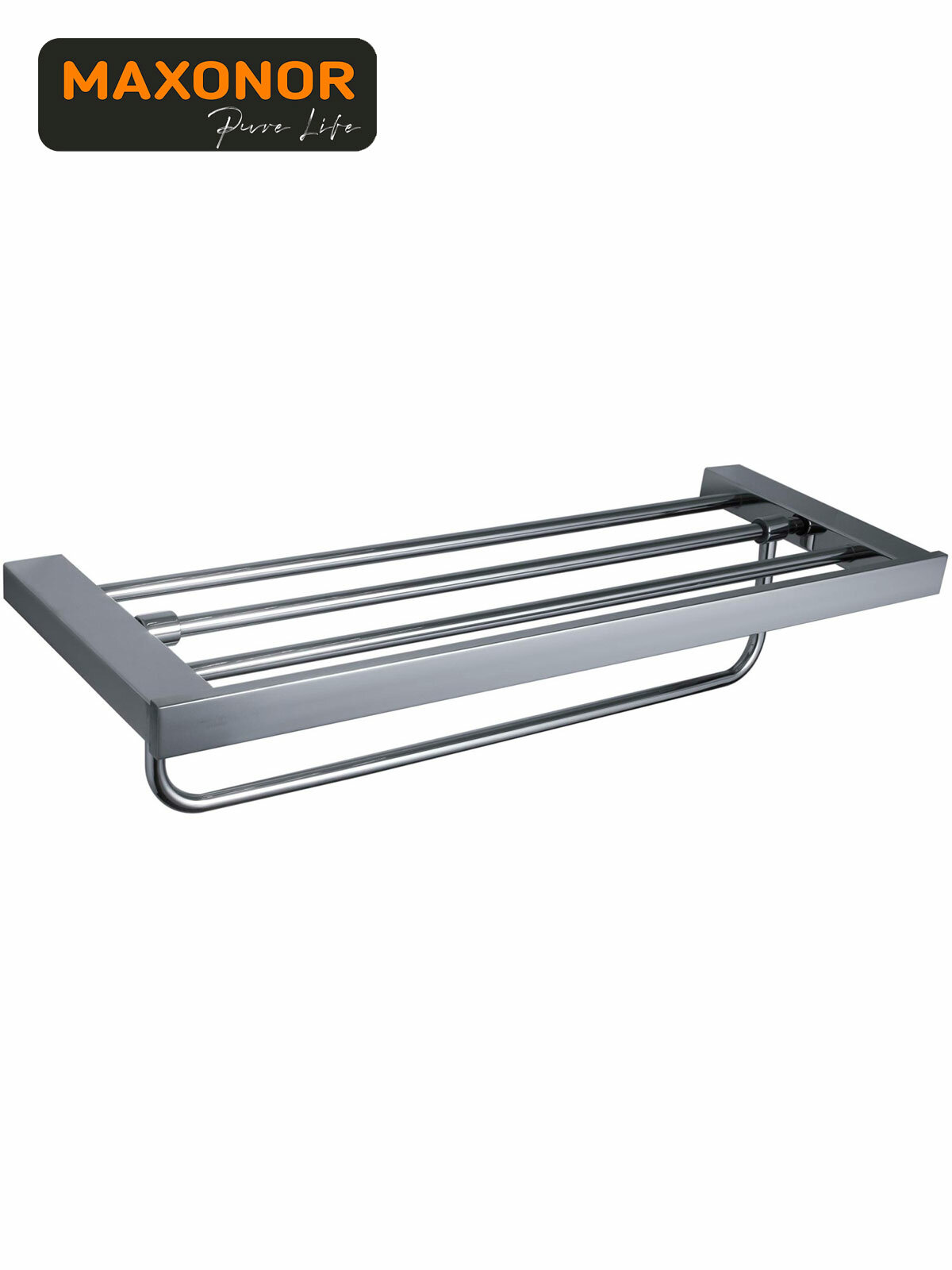 Полка для ванной настенная с полотенцедержателем Maxonor PURE LIFE ALMA PL1809-3 Хром Нержавеющая сталь