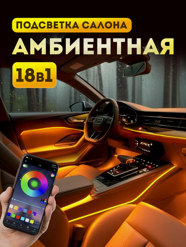 Изображение товара Подсветка салона автомобиля, комплект подсветки для автомобиля 18 в 1, управление через телефон