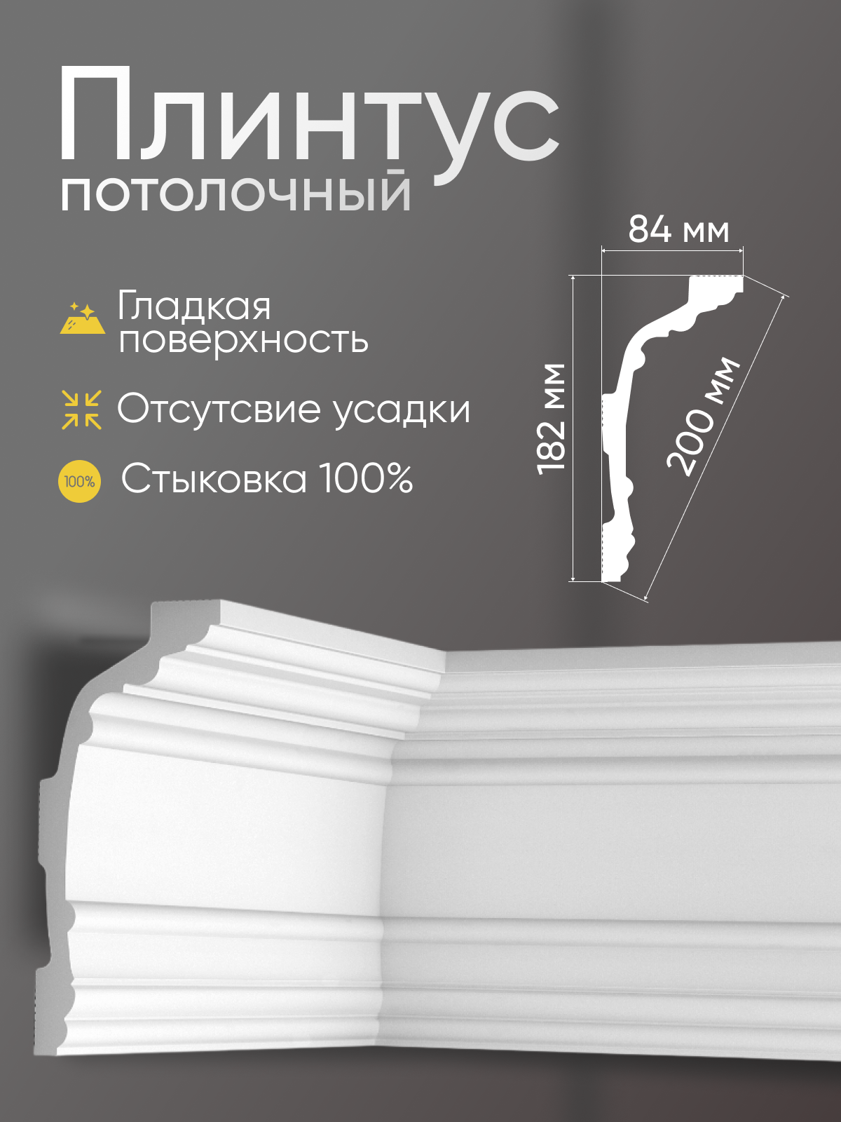 Плинтус потолочный 2 шт GLANZEPOL 200 см пенополистирол белый GP87