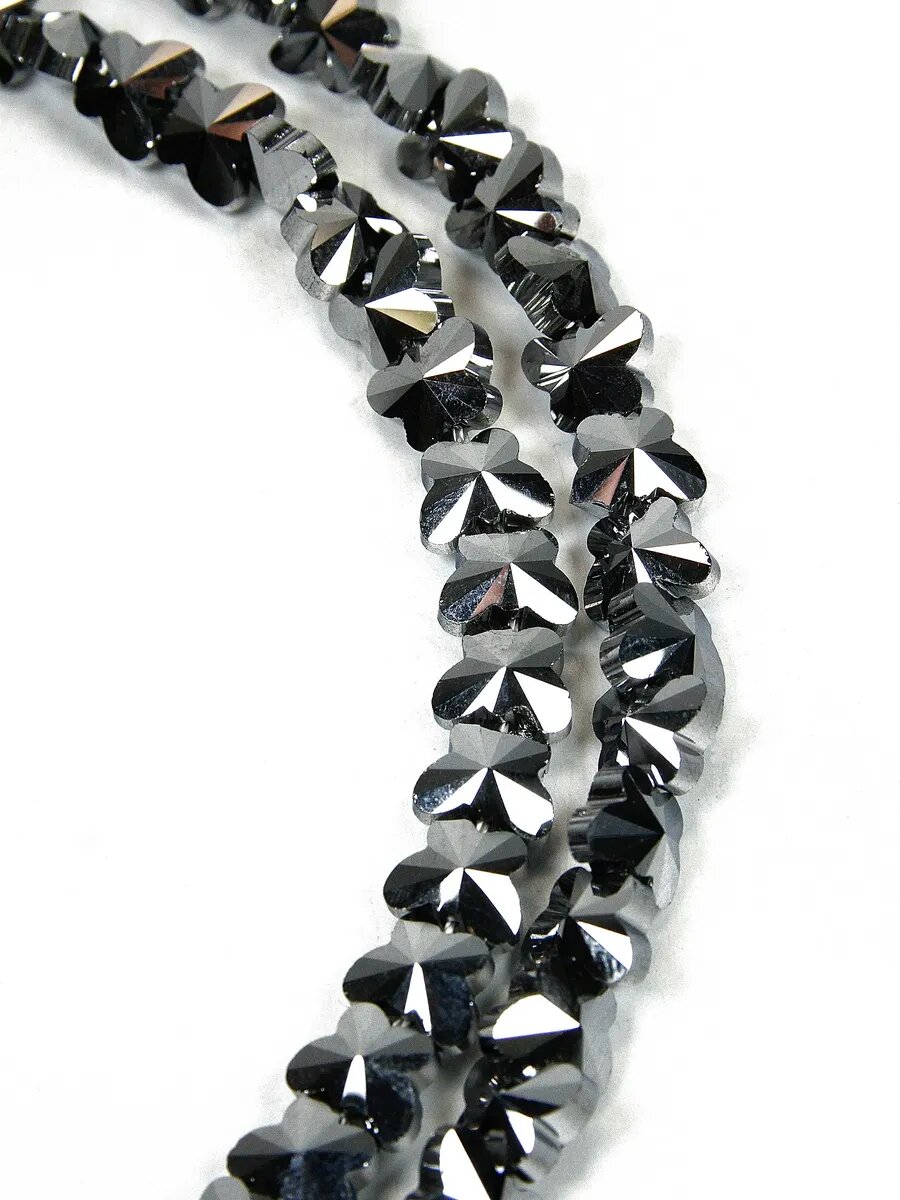 Бабочка, серебристое стекло - 6.5х8 мм, 20 шт — фото 1