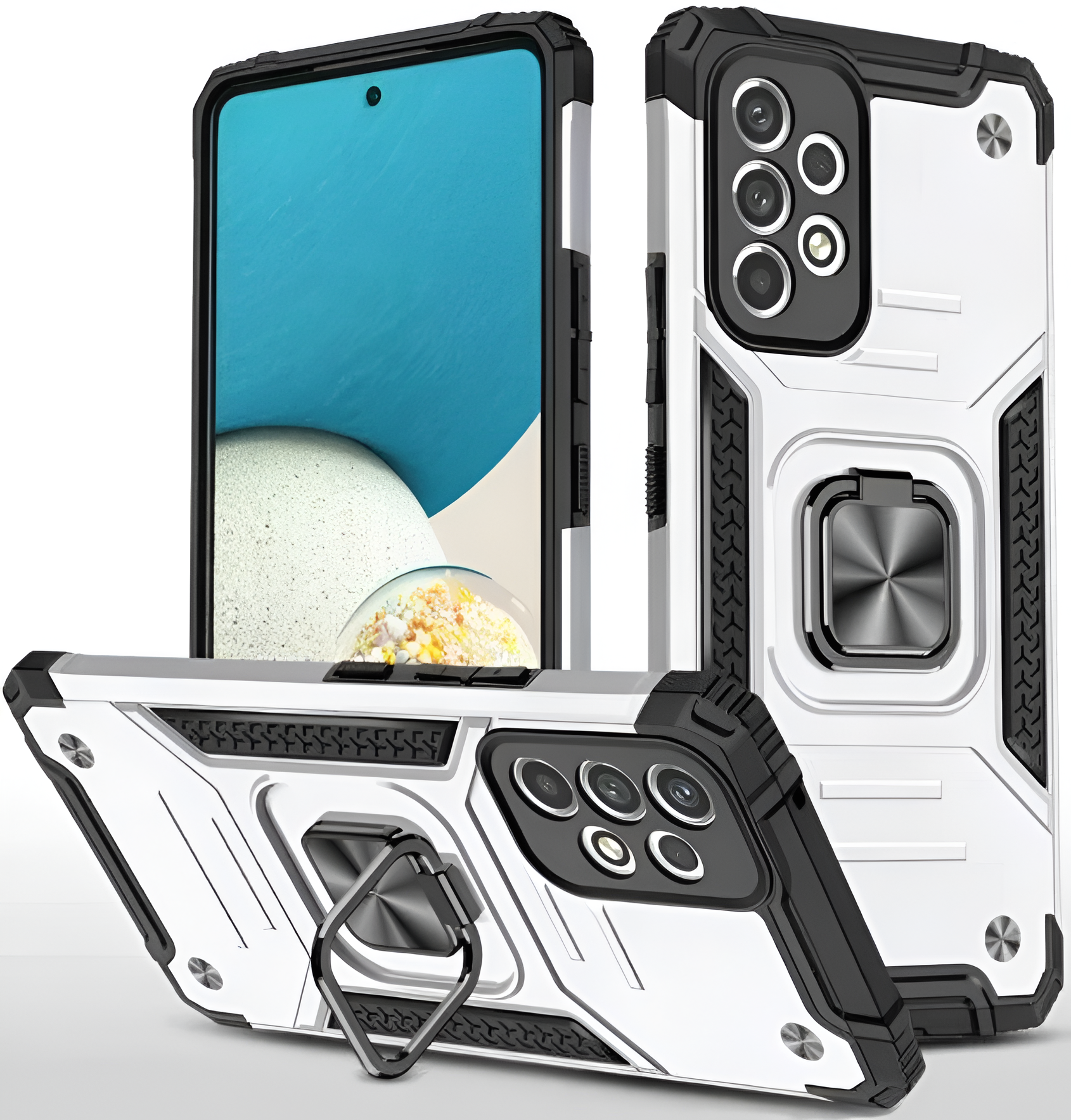 Противоударный чехол для Samsung Galaxy A33 серебро с пластиной для магнитного держателя