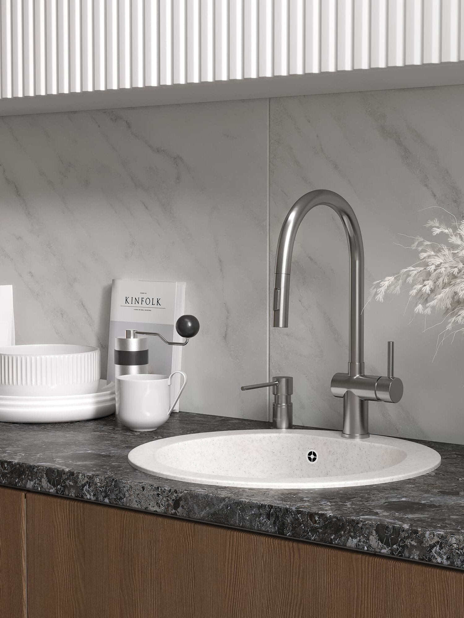 Мойка для кухни Reflexion Core олово RX1350TN размер 50х50*18 сифон в комплекте — фото 1