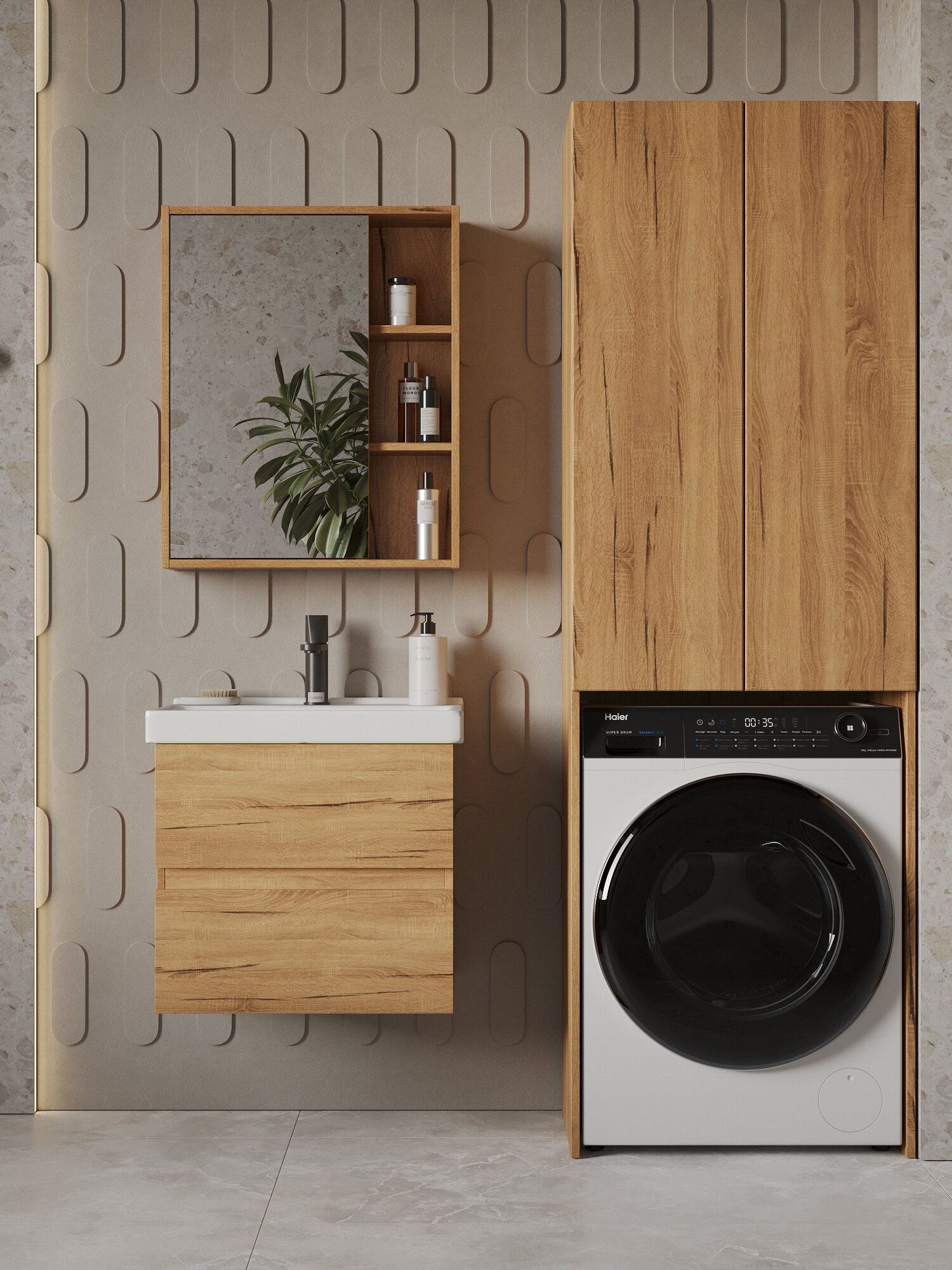 Тумба подвесная Vannika Vastra 60 с раковиной Фест 60 для ванной комнаты дуб вотан