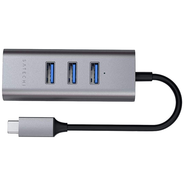 USB-концентратор Satechi USB-C с 3 портами USB 3.0 и Ethernet (RJ45) (ST-TC2N1USB31AM) серый космос — фото 1