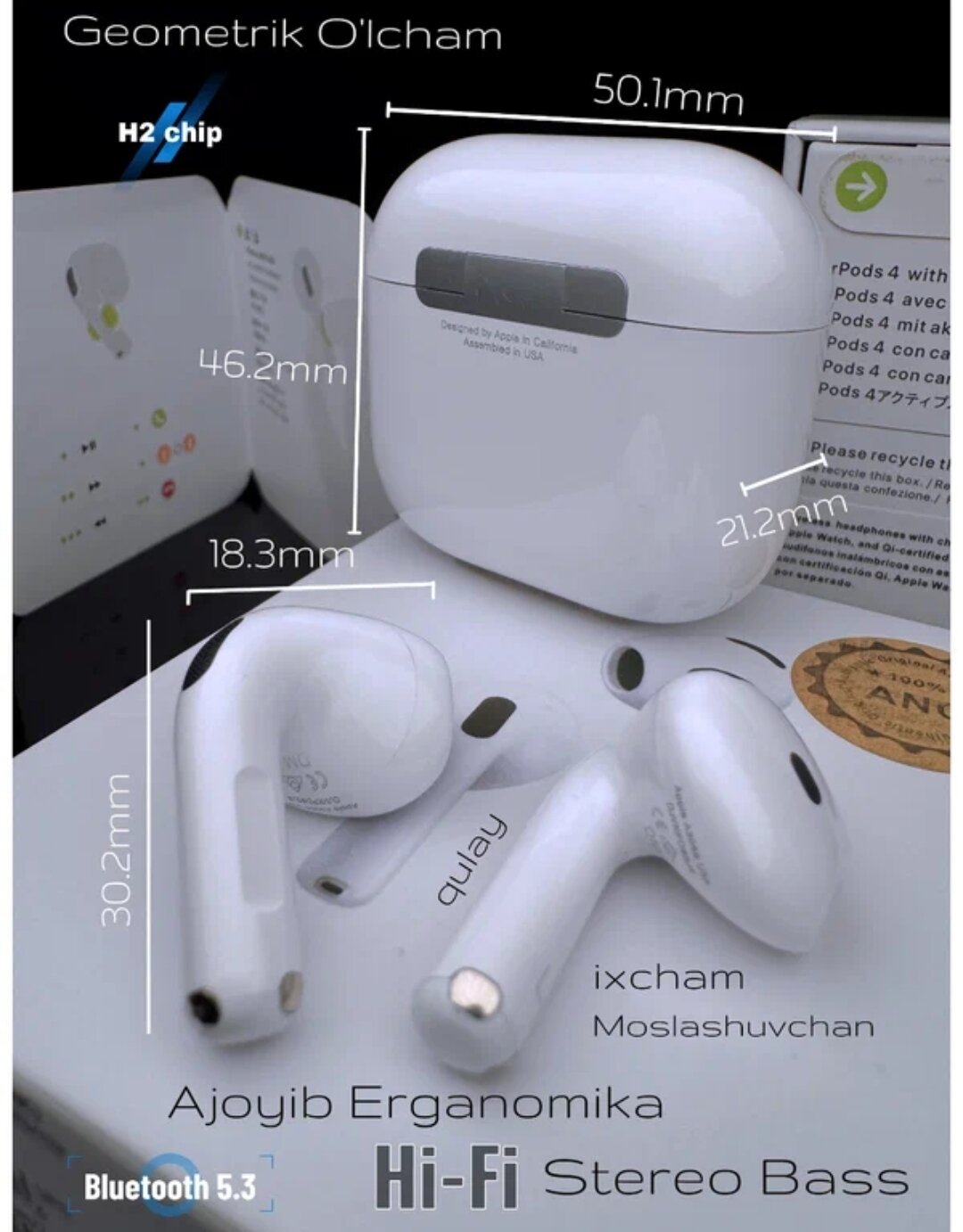 Беспроводные наушники AirPods 4 ANC с шумоподавлением и чистым звуком стерео бас Для iPhone и Android