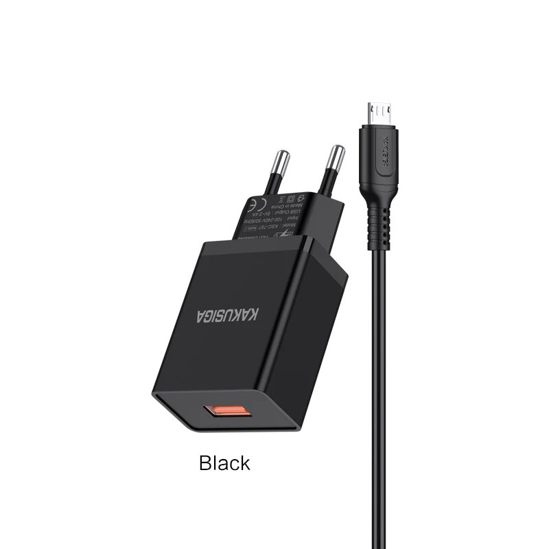 Сетевое зарядное устройство KAKUSIGA KSC-931 с Micro USB кабелем для смартфона, черный
