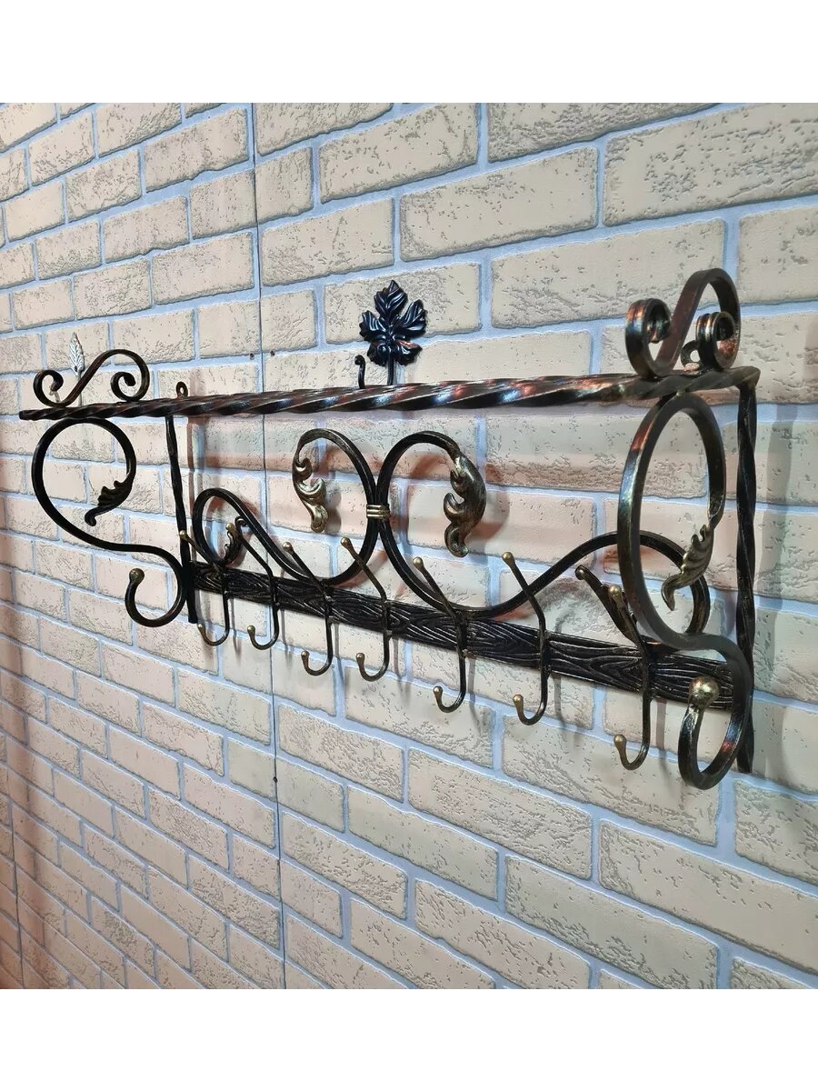 Вешалка настенная, кованая, Студия кованой мебели Нива, цвет черный/античная бронза — фото 1