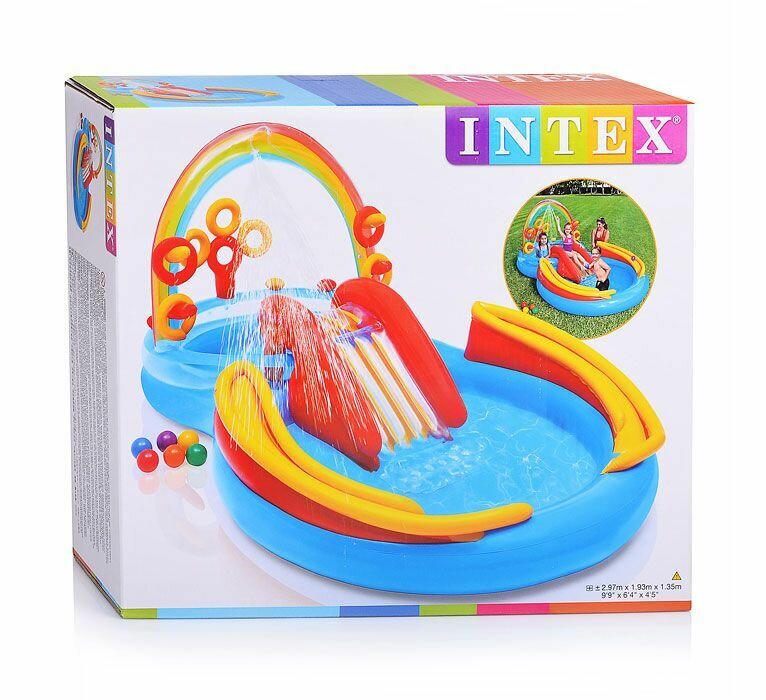 Игровой центр Intex надувной "Радуга с горкой" (Rainbow Ring) 297х193х135 см (57453)