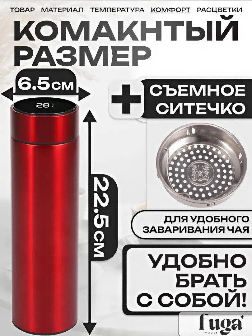 Умный термос с LED-дисплеем 0.5 л – сохраняет тепло и холод, с трубочкой, для детей — фото 1