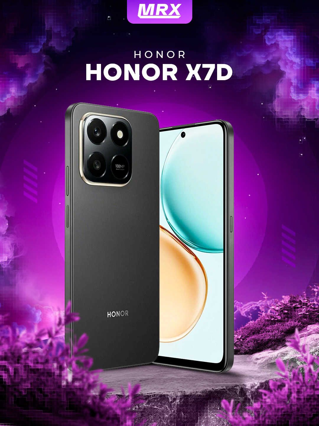 Смартфон Honor X7d 4G, камера 108 МП, 8/256GB, 6,77", Черный