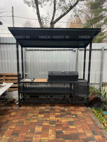 Изображение товара Мангал с крышей Лофт "Нова–М1" с мойкой и жаровней и с печью