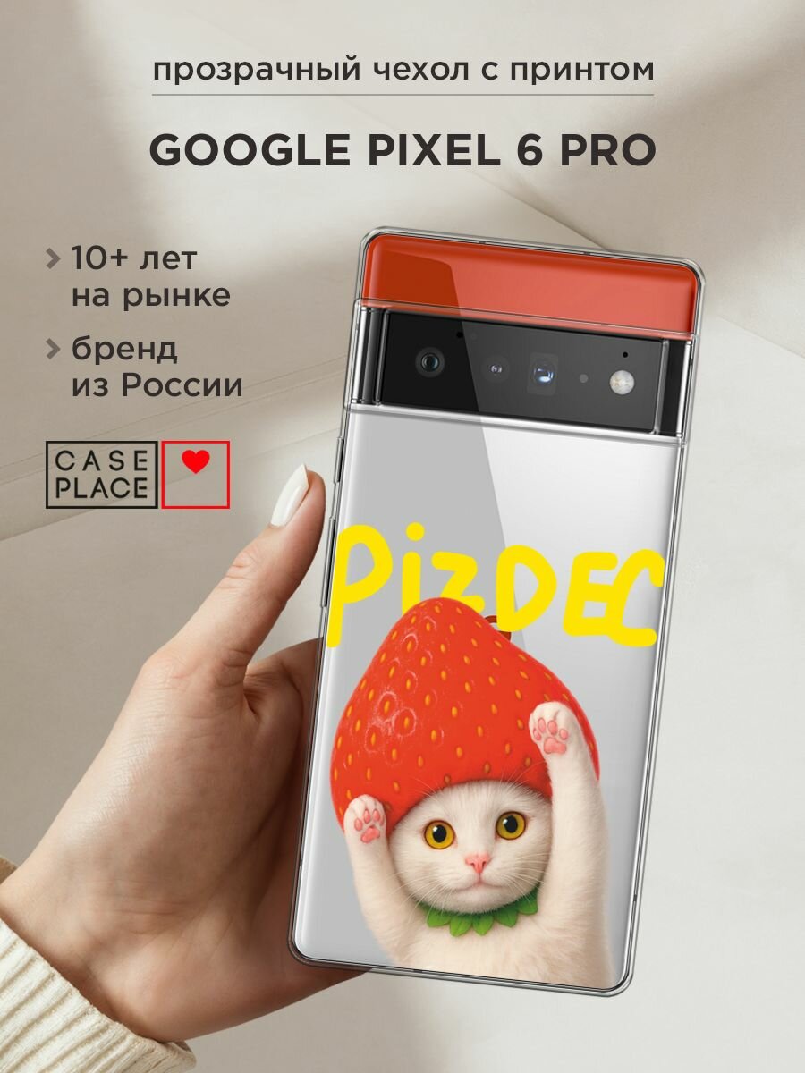 Чехол на Google Pixel 6 Pro / Гугл Пиксель 6 Pro с принтом "Котик с надписью", прозрачный