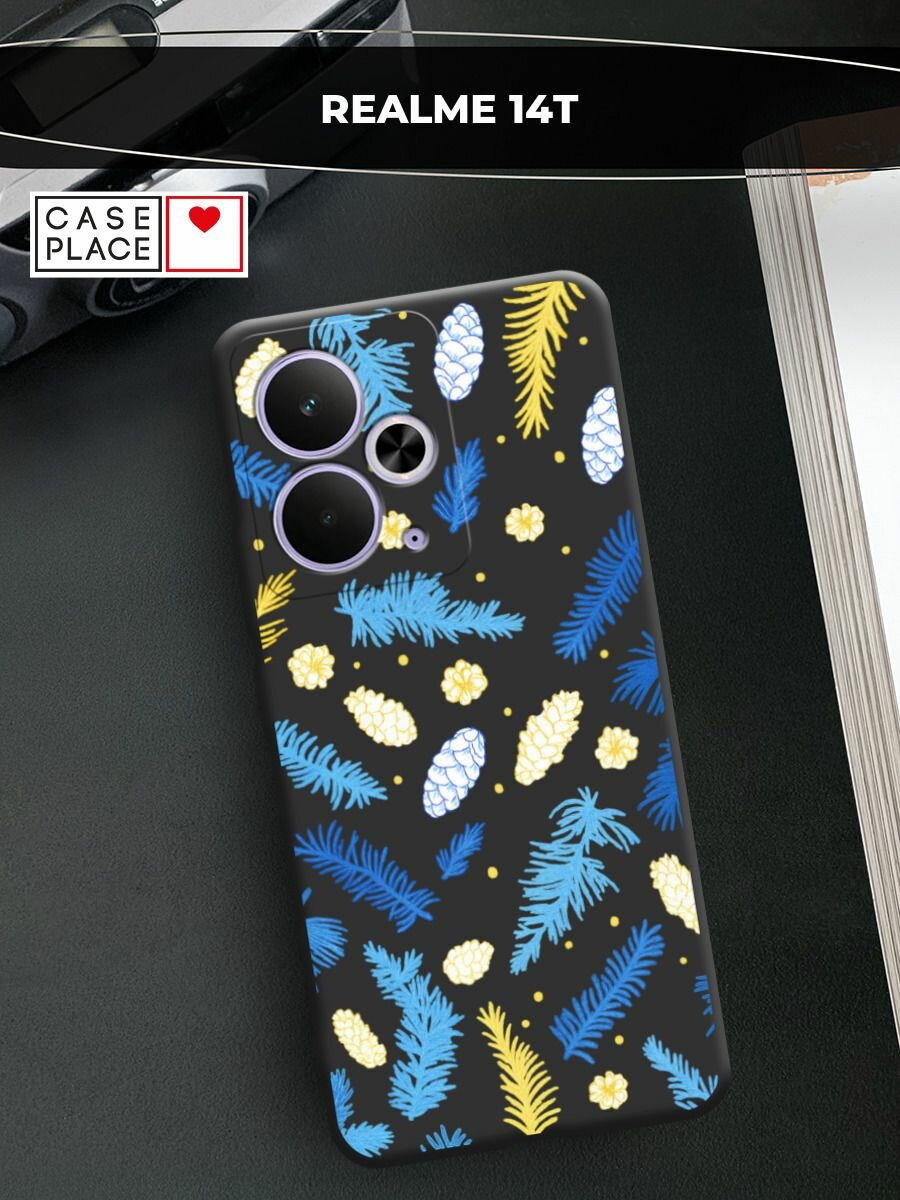 Чехол на Realme 14T / Реалми 14Т с принтом "Елки и шишки"