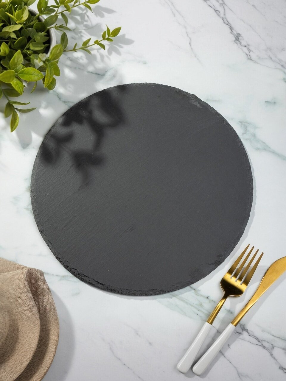 Блюдо камень, круглое, 25 см, черное, Черный камень, Y4-3205