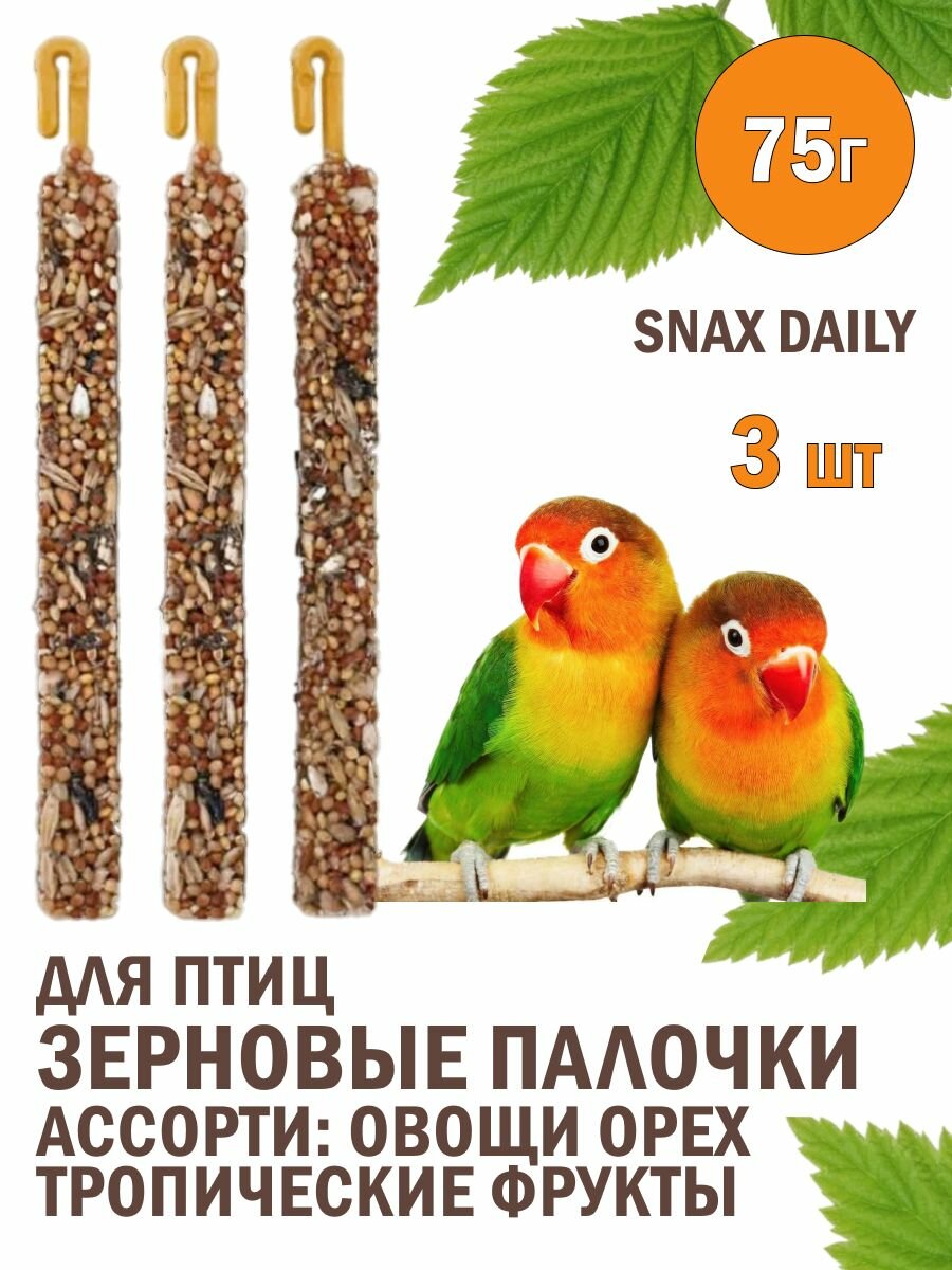 Snax Зерновые палочки птицам фруктово-овощные с орехом 3шт 75г