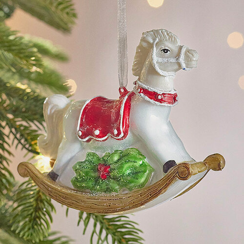 Изображение товара Елочная игрушка Лошадка-Качалка Palmi 12 см белая, стекло, Winter Deco, 5030159