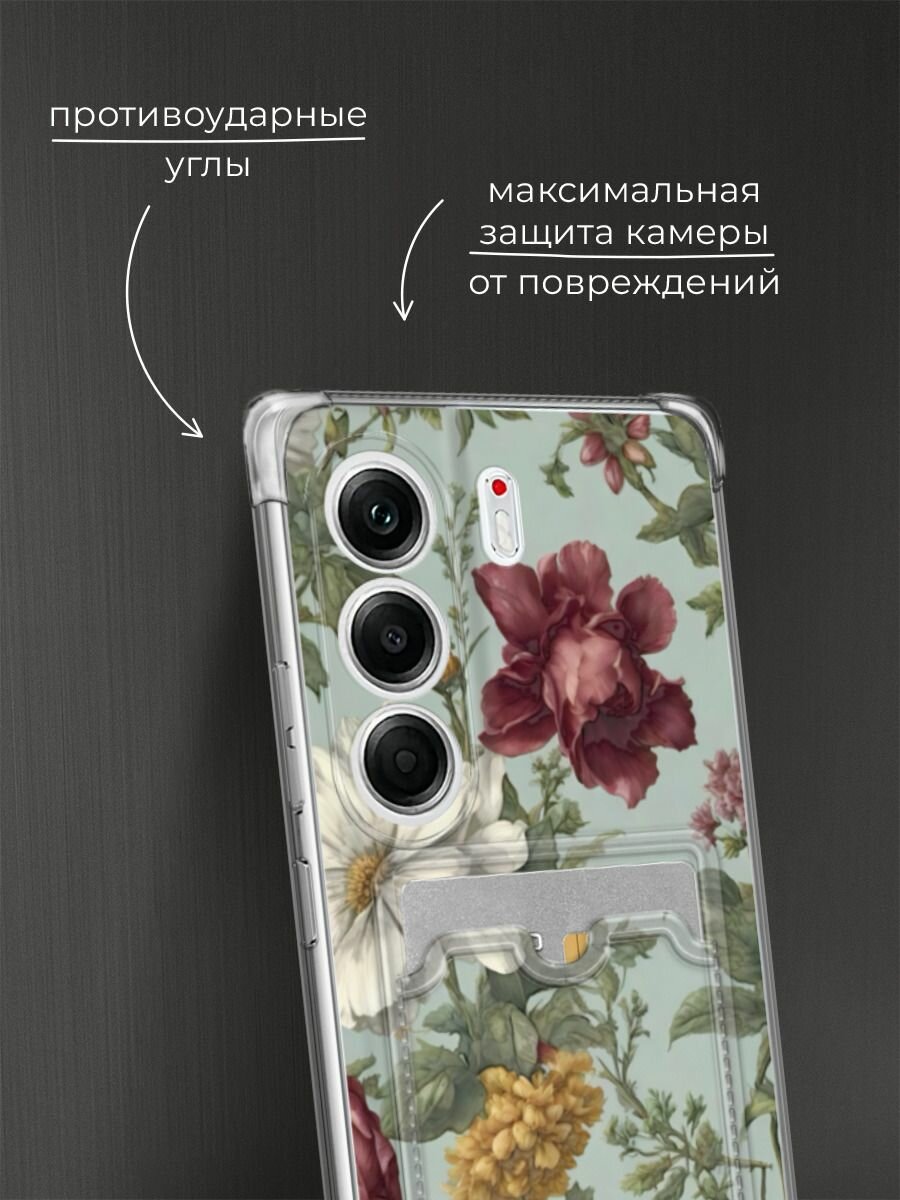 Чехол на Tecno Camon 40 Pro (Текно Камон 40 Про) с картой и принтом Акварельные красные цветы — фото 1