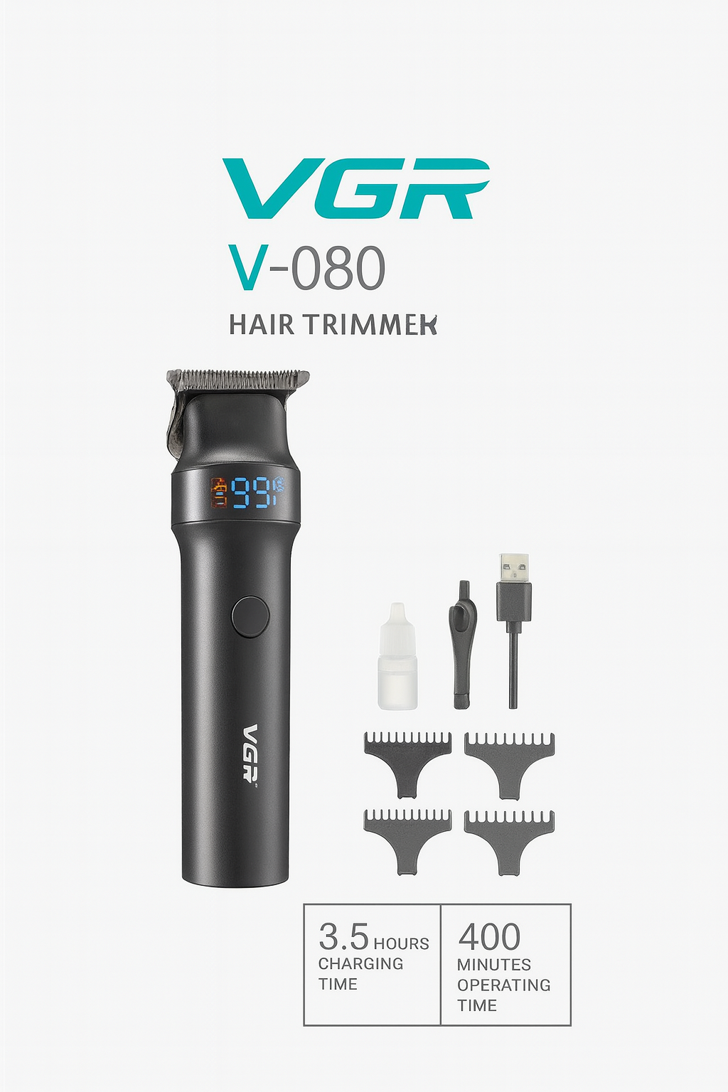 Триммер VGR V-987, для волос, бороды, усов, тела, с подсветкой