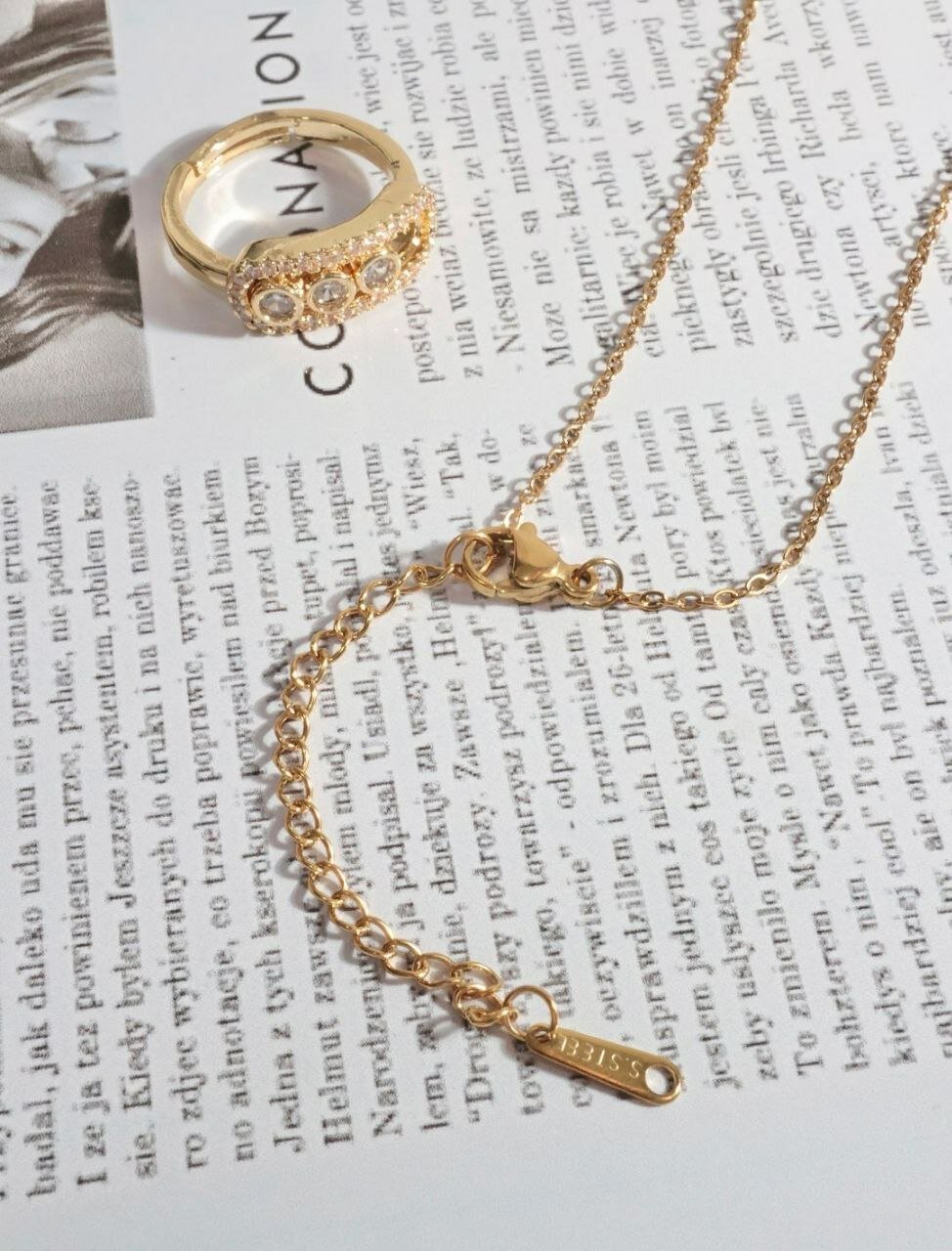 Комплект бижутерии, размер кольца 17.1, размер колье/цепочки 18 см, серебристый — фото 1