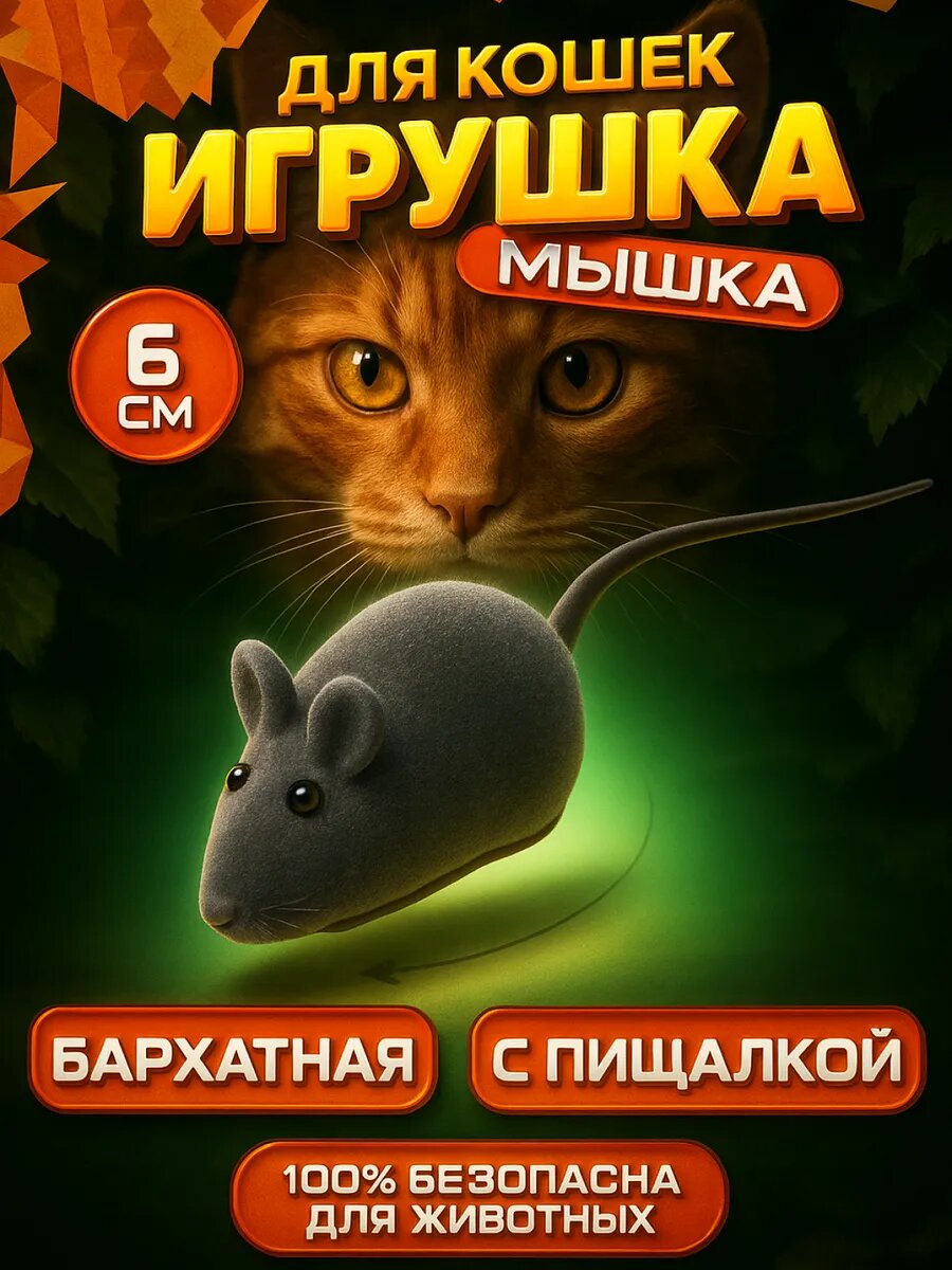 Игрушка Пижон "Мышь" для кошек интерактивная развивающая серая 6см