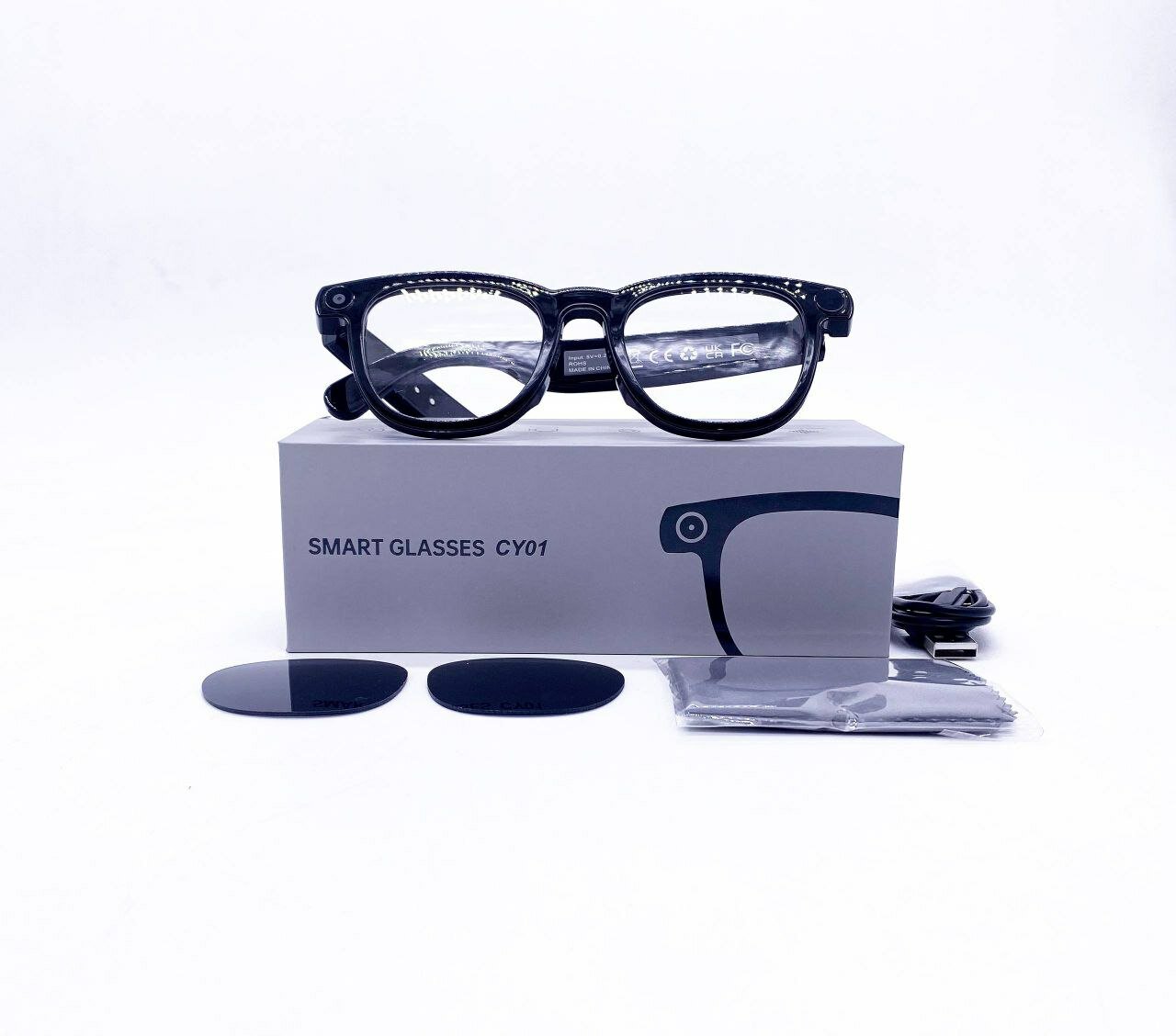 Умные очки Smart Glasses CY01 с встроенной камерой, записью видео и сменными затемнёнными линзами