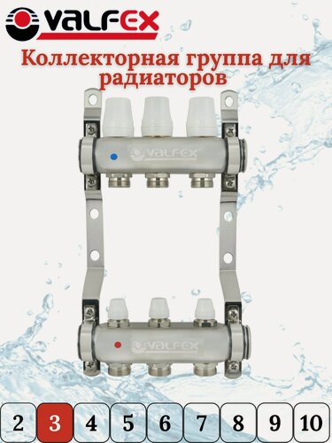 Изображение товара Коллекторная группа из нержавеющей стали для радиаторов 1"х3/4" Valfex 3 отвода