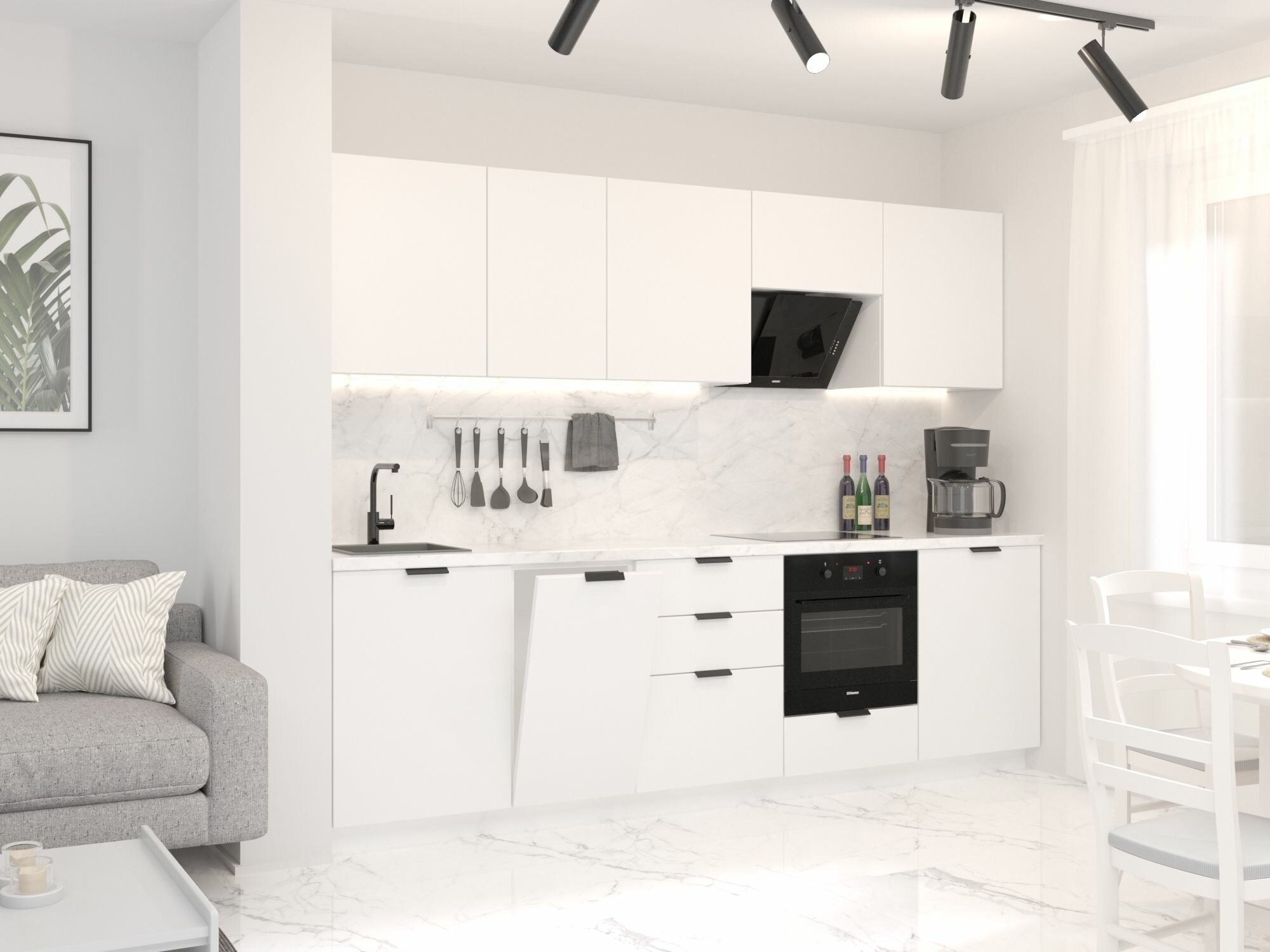 Кухонный гарнитур Фьюжн Silky White, 2850 мм