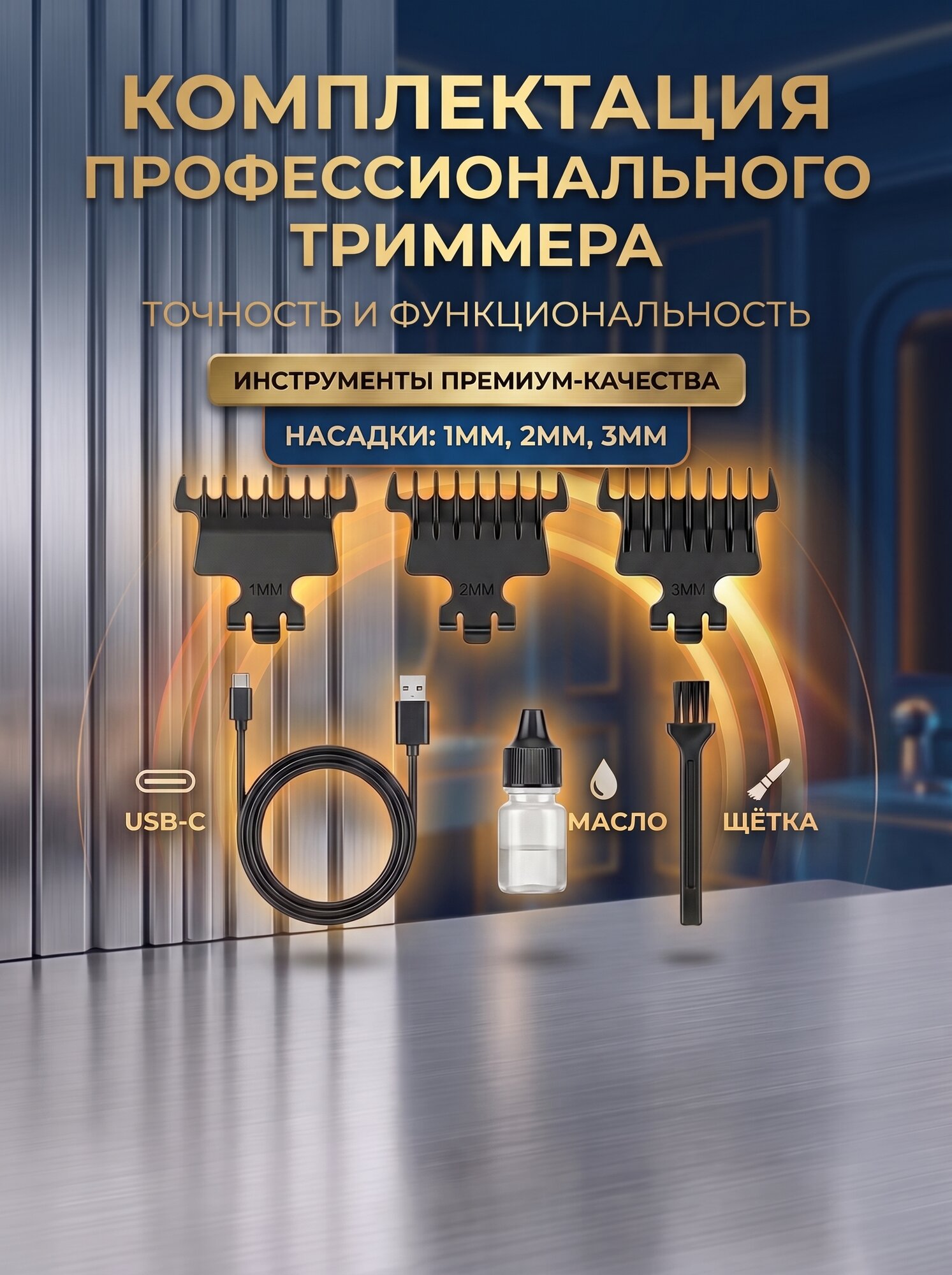Многофункциональный набор для стрижки, триммер для бороды, носа, тела и бровей, стайлинг,9 в 1, черный — фото 1