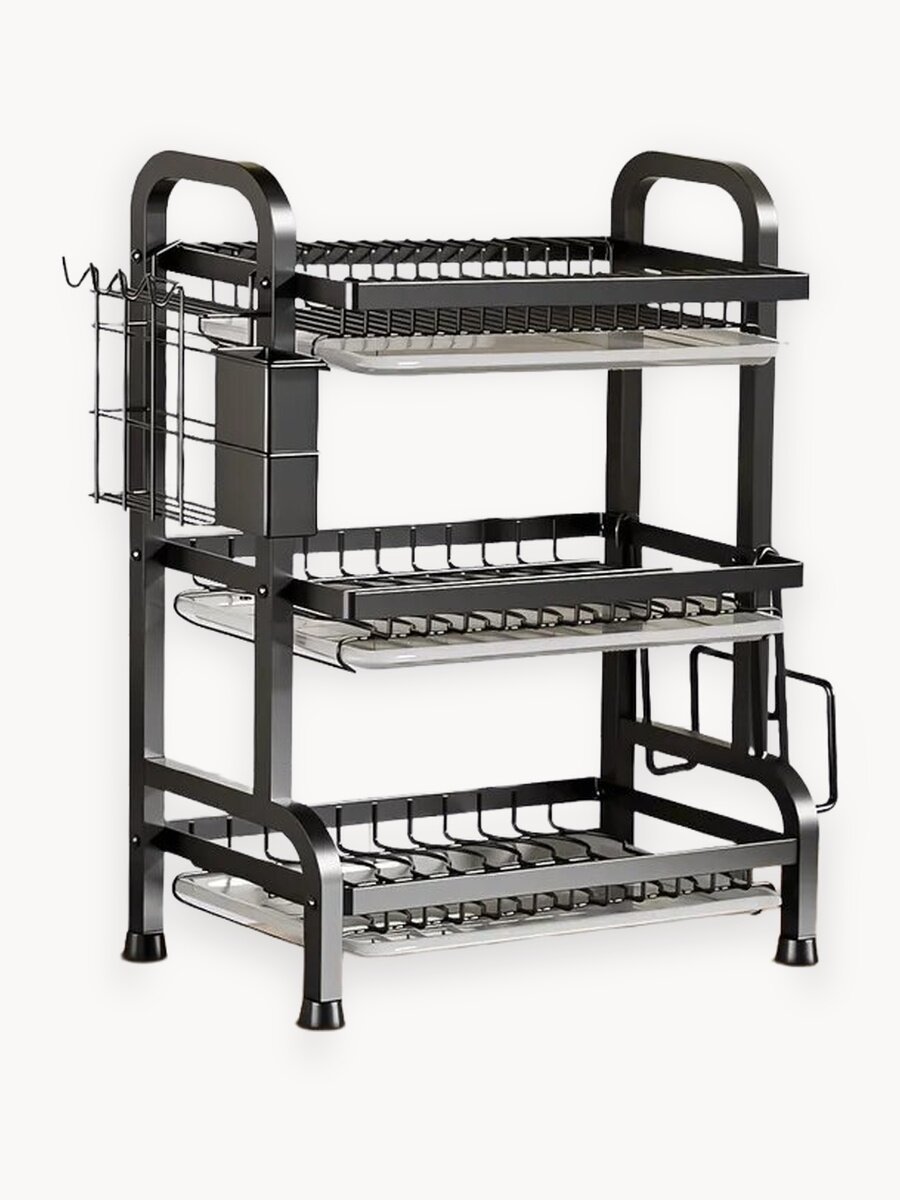 Сушилка для посуды с поддонами, трехъярусная