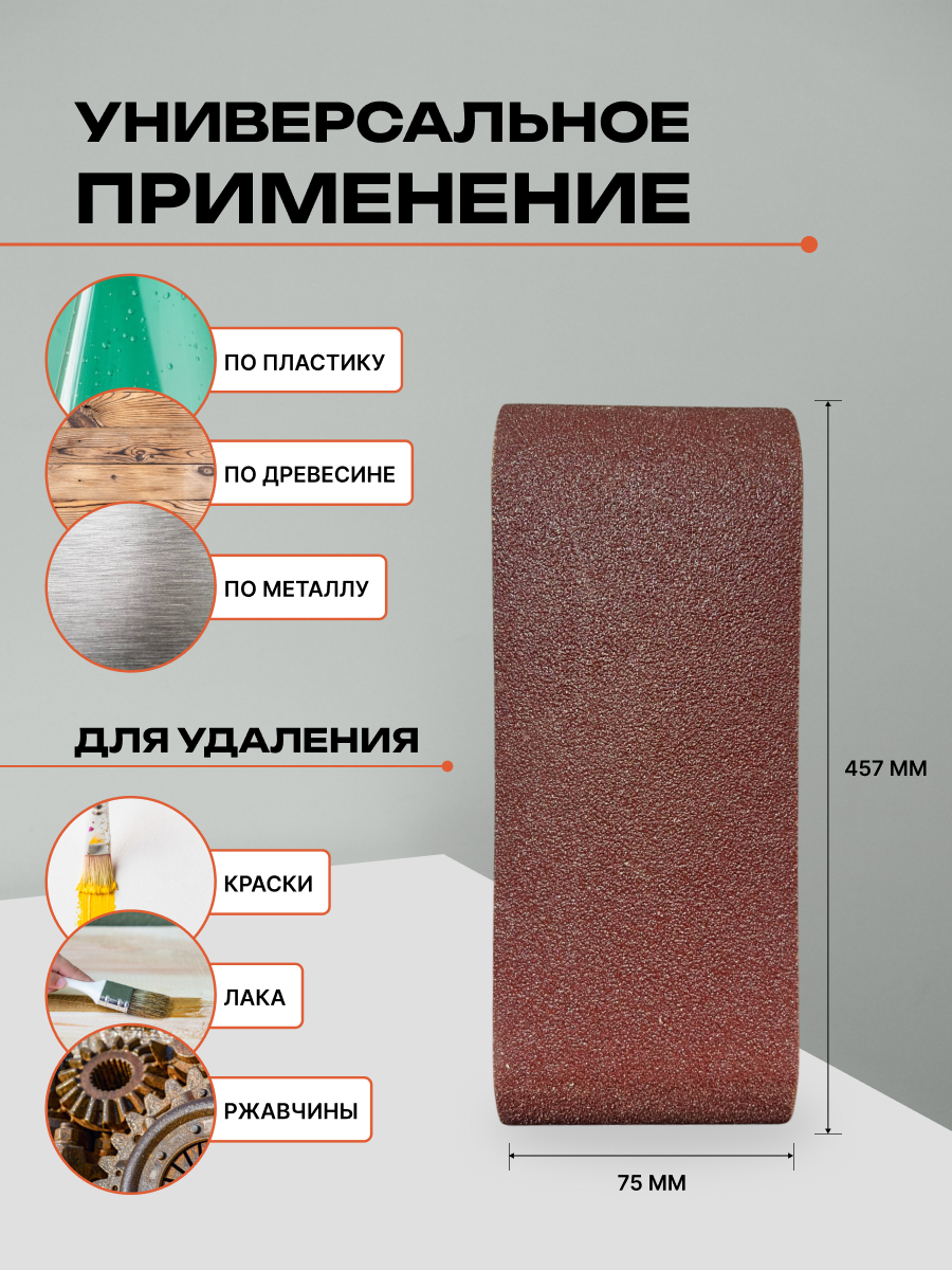 Бесконечная шлифовальная лента 75 х 457мм, тканевая основа, зерно 80 — фото 1