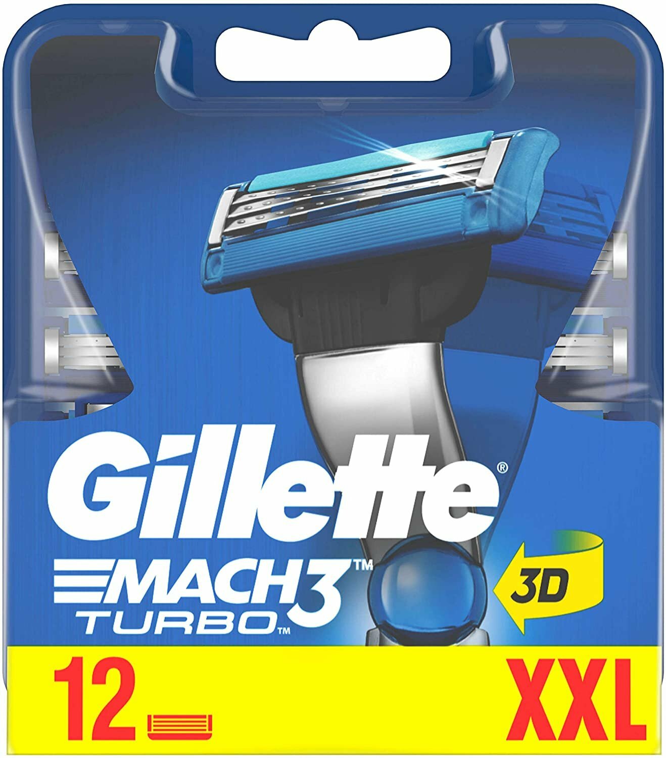 GILLETTE Mach 3 Turbo Сменные кассеты для бритья с 3 лезвиями, мужские, 12 шт — фото 1