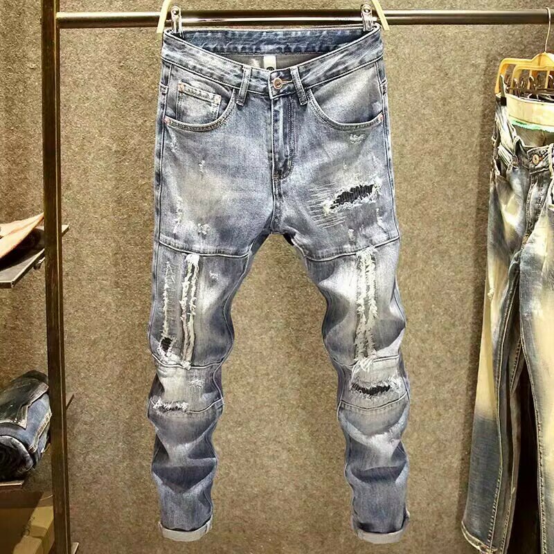Джинсы трубы JYL Lee/Levi's Американские slim джинсы: эластичные, с потертостями, размер waist_33