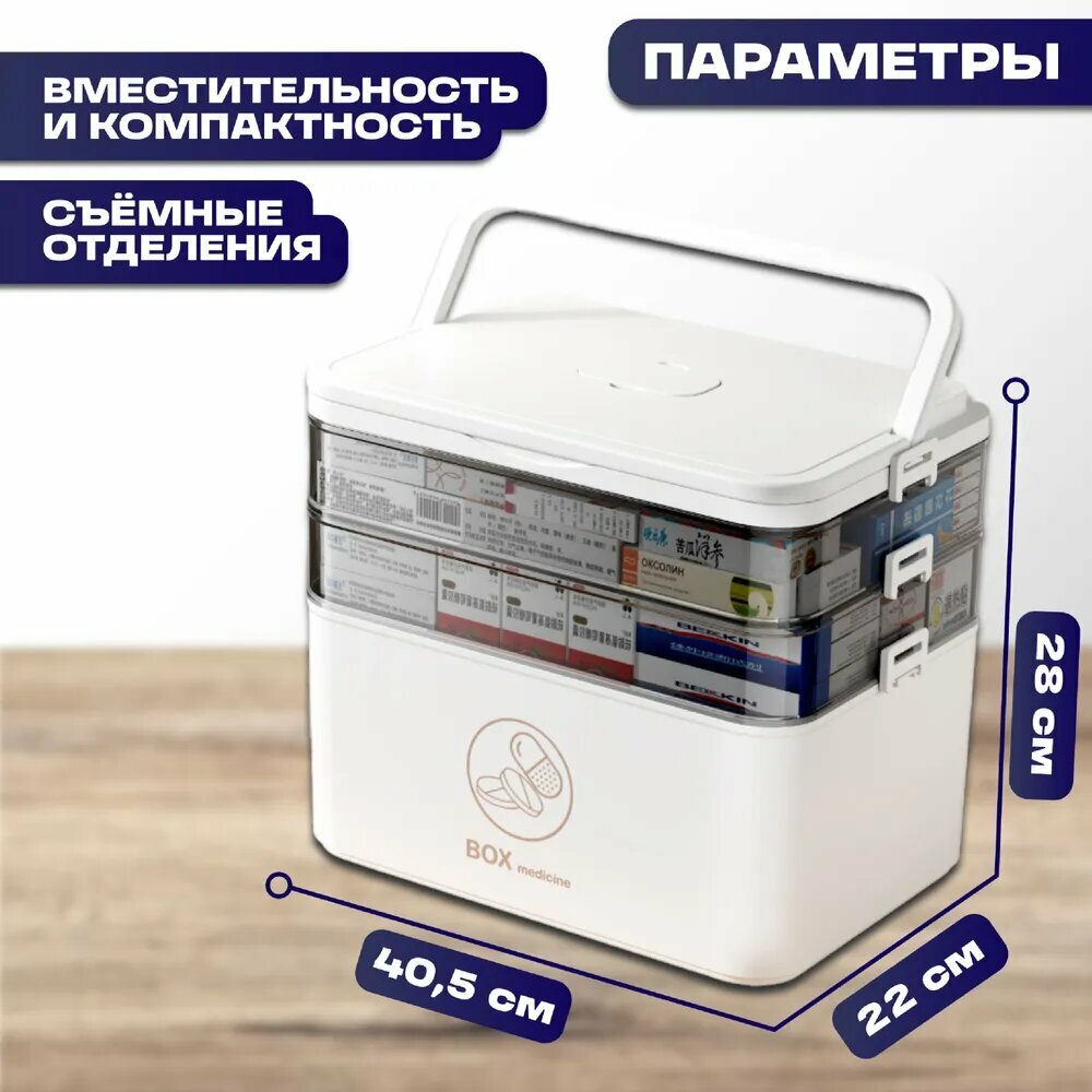 Картинки Аптечка домашняя большая трёхъярусная, контейнер для хранения лекарств, 25 л