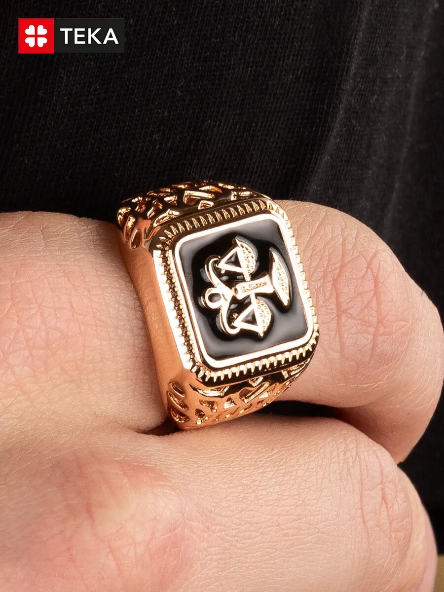 Печатка TEKA, эмаль, размер 23, черный, золотой — фото 1