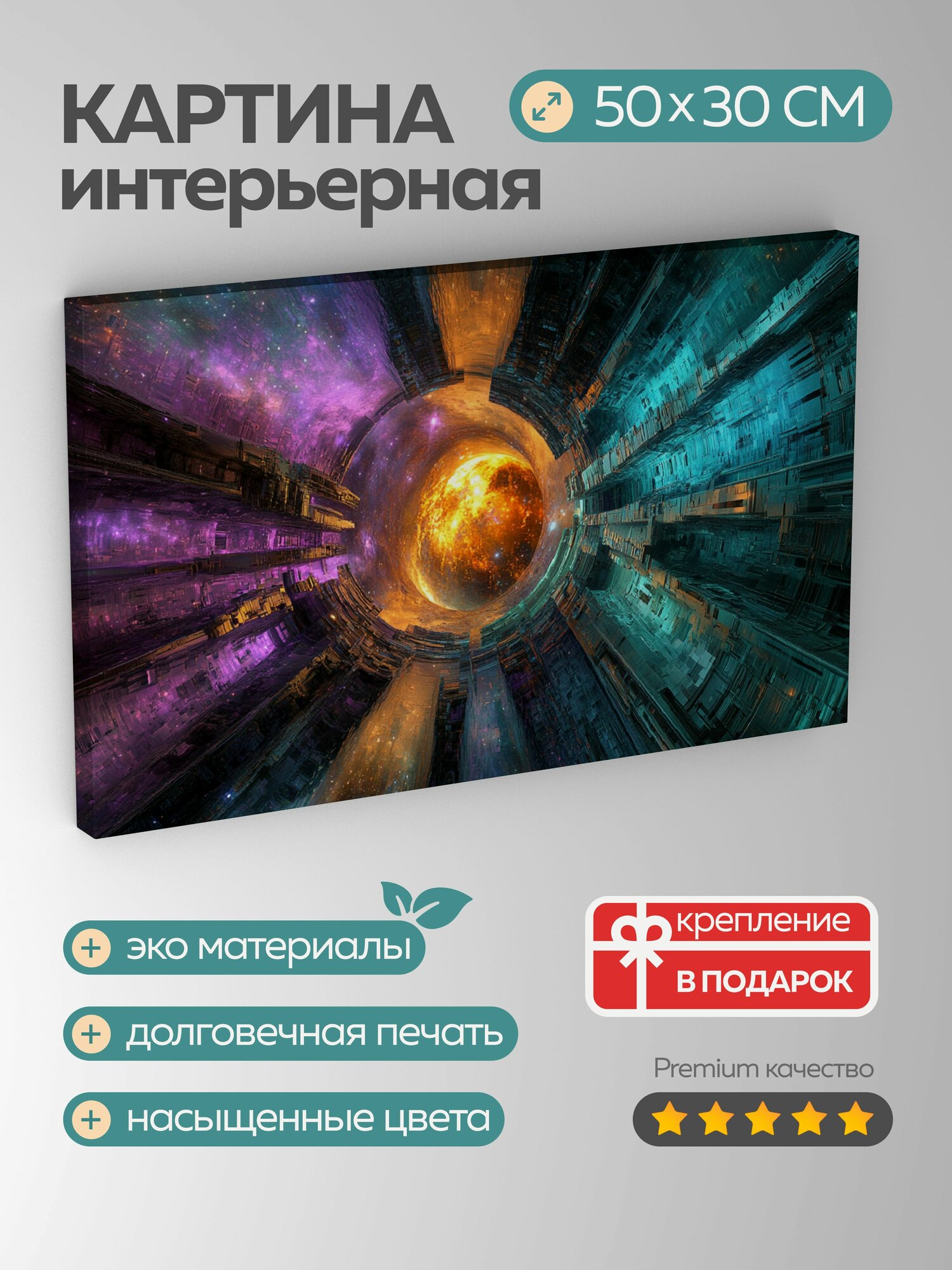 Картина на холсте интерьерная 50х30 см, футуристическая космическ, научная фантастика, вращение вокруг планеты