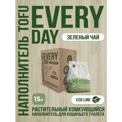 EVERYDAY TOFU BOX Зеленый чай 15 л растительный комкующийся натуральный наполнитель для кошачьих туалетов зеленый чай