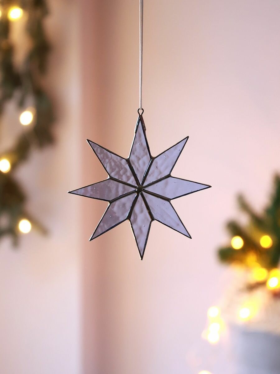 Вифлеемская звезда из прозрачного голубого витражного стекла с серебристыми гранями, малая