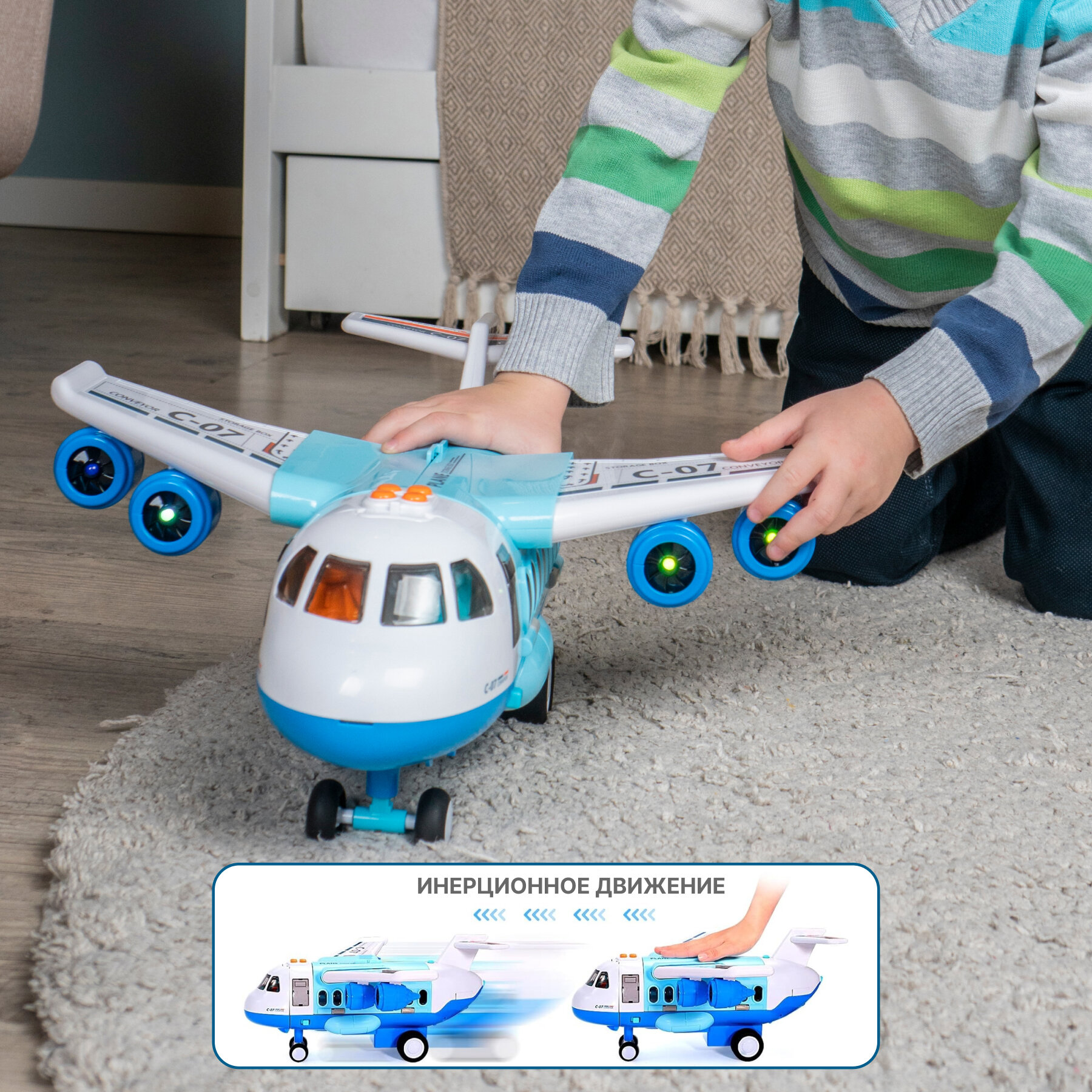 VILLI / Игрушка машинка грузовой самолет парковка с паром и набор спецтехники 6 шт — фото 1