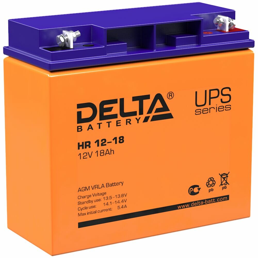 Батарея Delta HR 12-18, 12V 18Ah (Battary replacement APC rbc7, rbc11, rbc55 181мм/167мм/77мм)