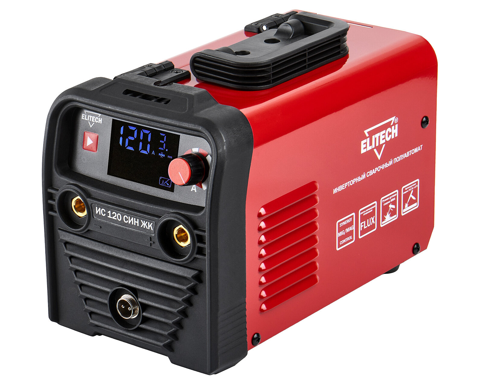Сварочный аппарат ELITECH ИС 120 CИН ЖК, MIG/MAG, TIG, MMA, синергетический, воздушный, 3кВт