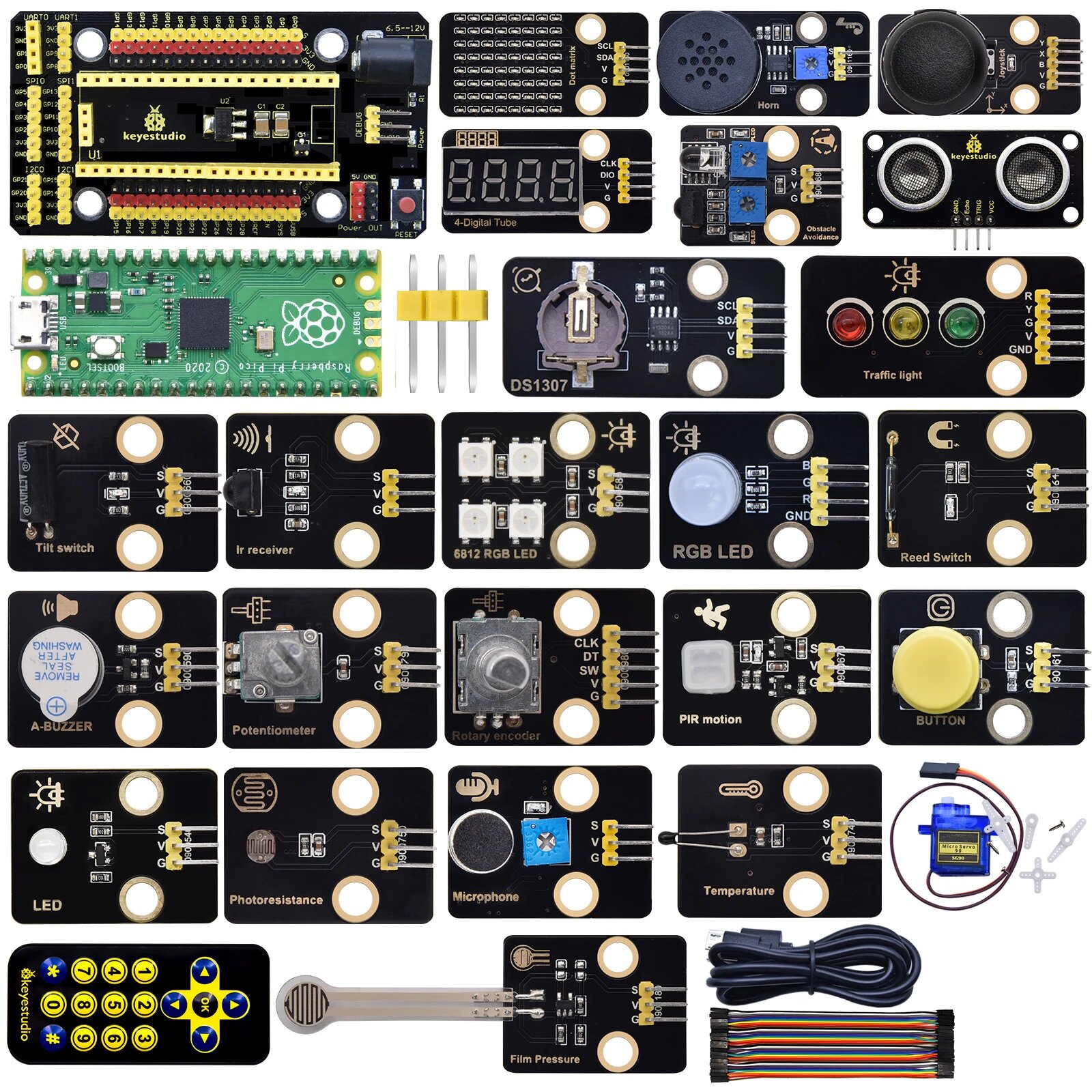 Keyestudio Raspberry Pi Pico 37/24/42 в 1 комплект датчиков для Raspberry Pi Pico стартовый комплект с поддержкой программирования питона и Arduino, 42 in 1 kit — фото 1