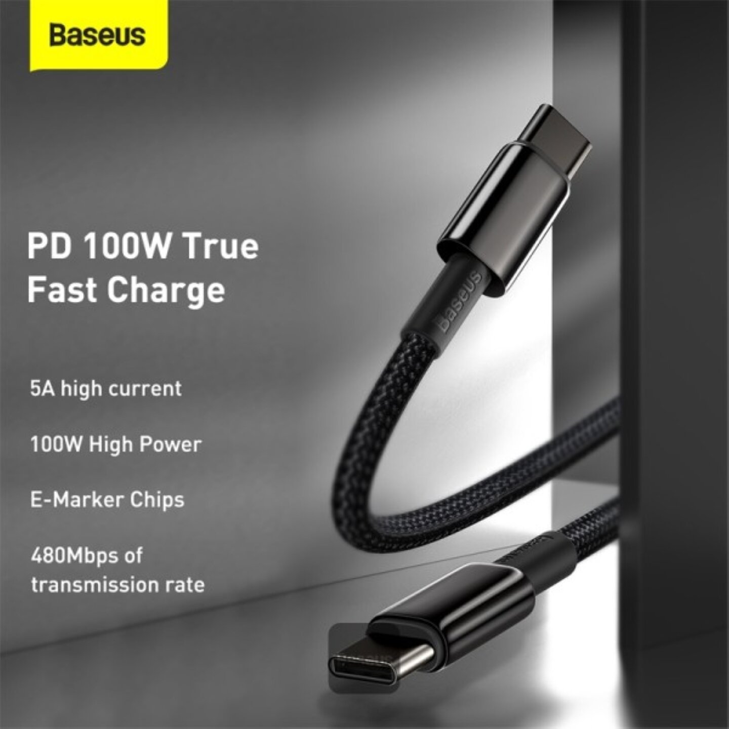 USB Кабель Baseus CATWJ-01 TC-TC 1м 100W Черный — Надежный Кабель для Быстрой Зарядки и Передачи Данных — фото 1