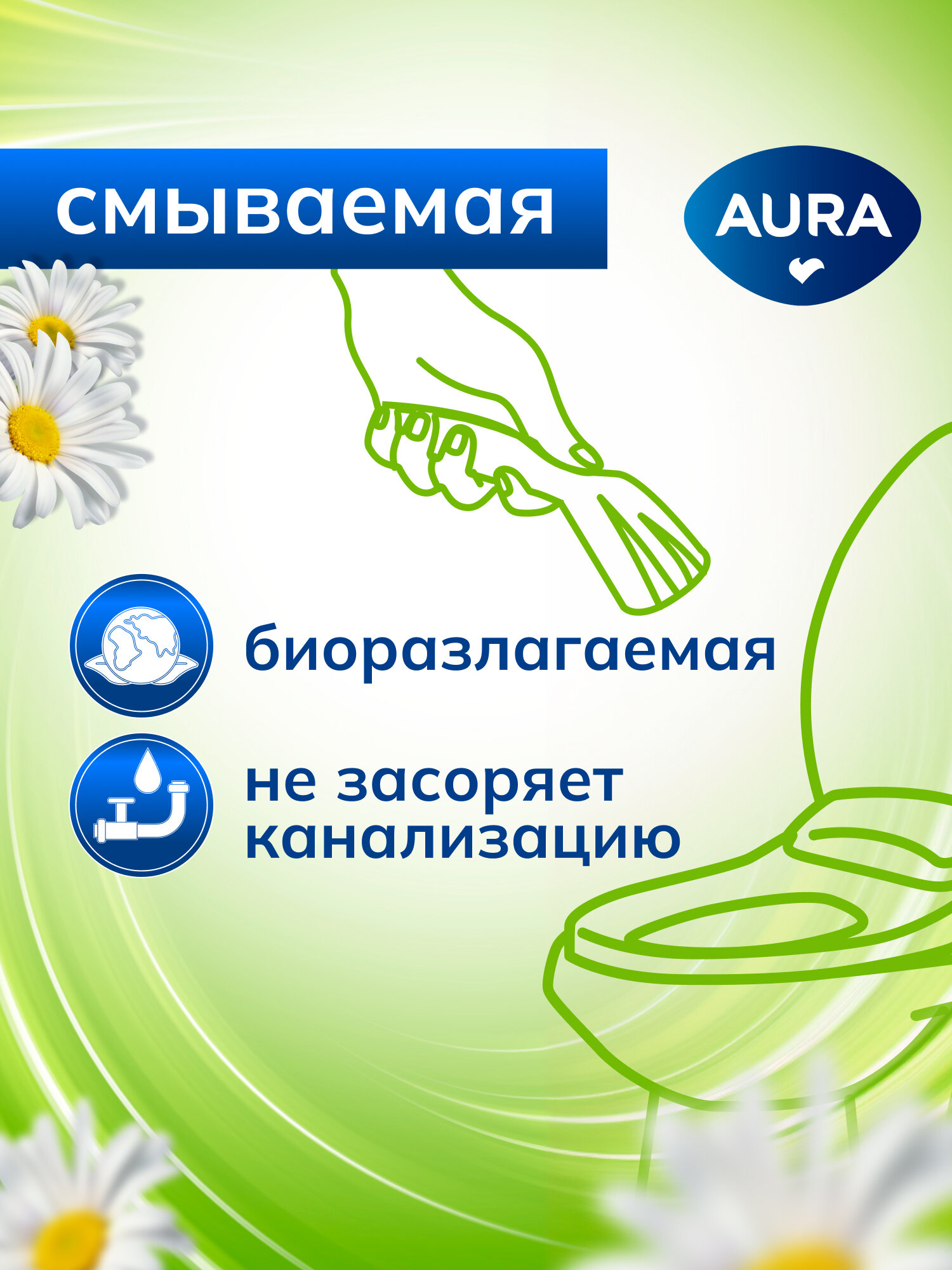 Картинки Влажная туалетная бумага AURA с крышкой 576 шт (72 шт х 8) смываемая