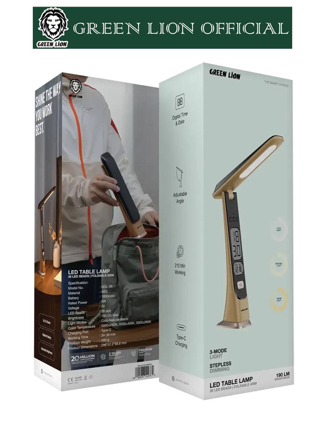 Настольная лампа Green Lion для работы и учебы, регулируемая, компактная, Led Desk Lamp — фото 1